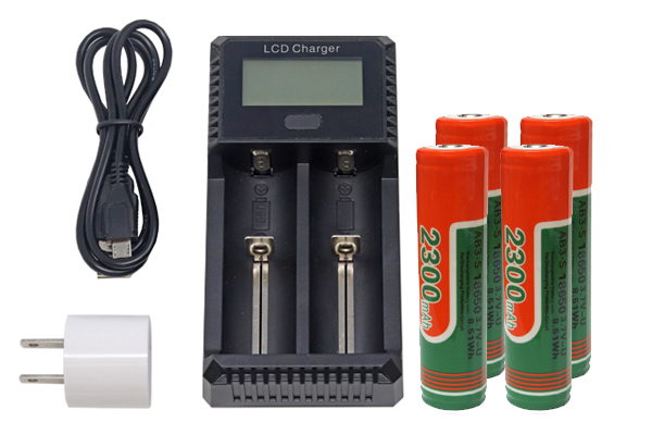 2-Slot Fast Battery Charger + 4 x 18650 3.6 Volt 2300 mAh Li-Ion Battery