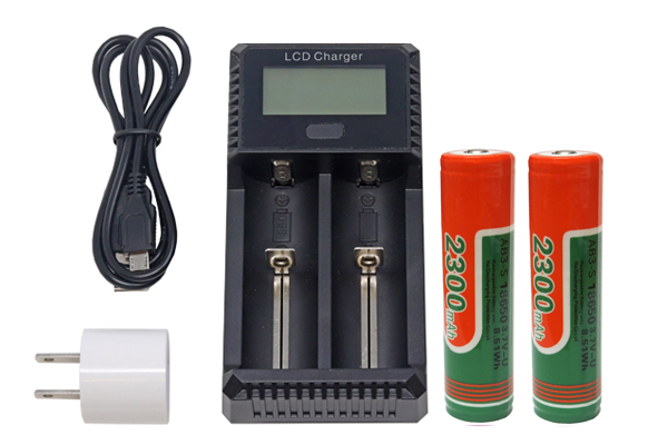 2-Slot Fast Battery Charger + 2 x 18650 3.6 Volt 2300 mAh Li-Ion Batteries