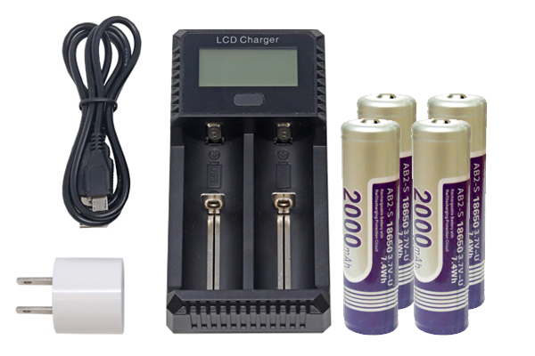 2-Slot Fast Battery Charger + 4 x 18650 3.6 Volt 2000 mAh Li-Ion Battery