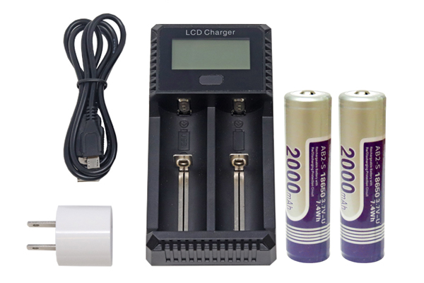 2-Slot Fast Battery Charger + 2 x 18650 3.6 Volt 2000 mAh Li-Ion Batteries