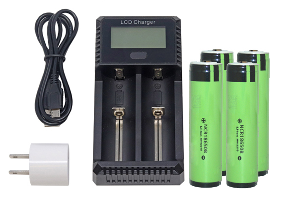 2-Slot Fast Battery Charger + 4 x 3.7 Volt Panasonic 18650 Lithium Ion Button Top Battery (3400 mAh)