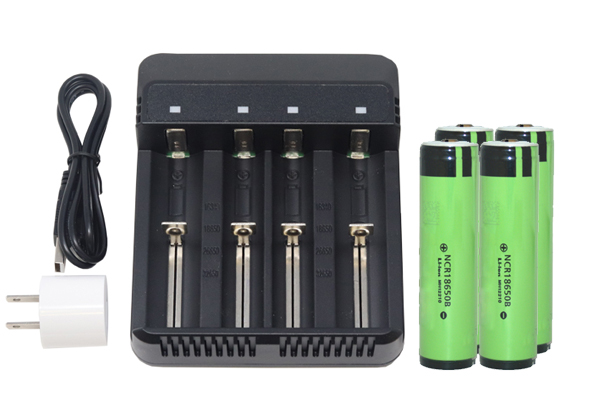 4-Slot Li-ion Battery Charger + 4 x 3.7 Volt Panasonic 18650 Lithium Ion Batteries (3400 mAh)