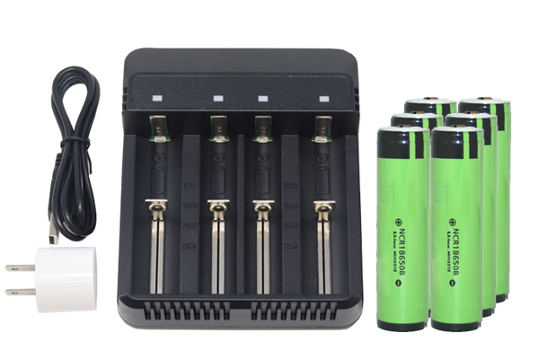 4-Slot Li-ion Battery Charger + 6 x 3.7 Volt Panasonic 18650 Lithium Ion Batteries (3400 mAh)