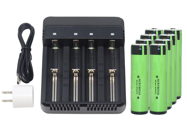 4-Slot Li-ion Battery Charger + 8 x 3.7 Volt Panasonic 18650 Lithium Ion Batteries (3400 mAh)