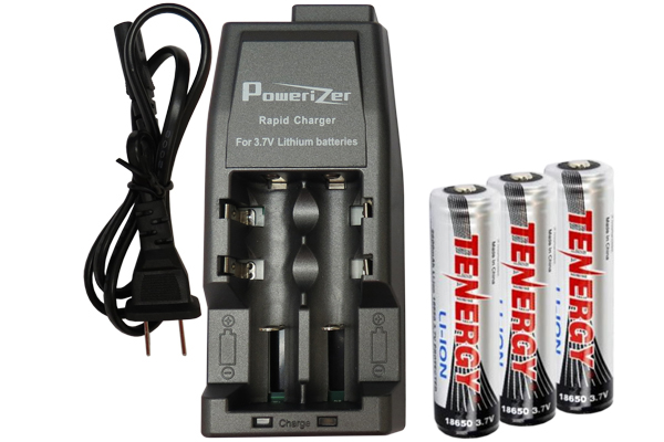 Li-Ion Charger (2 Slot) + 3 x Tenergy 18650 3.6v 2600 mAh li-ion w/ PCB