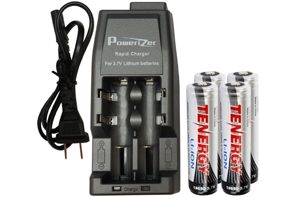 Li-Ion Charger (2 Slot) + 4 x Tenergy 18650 3.6v 2600 mAh li-ion w/ PCB