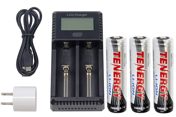 2-Slot Fast Battery Charger + 3 x Tenergy 18650 3.6v 2600 mAh li-ion w/ PCB