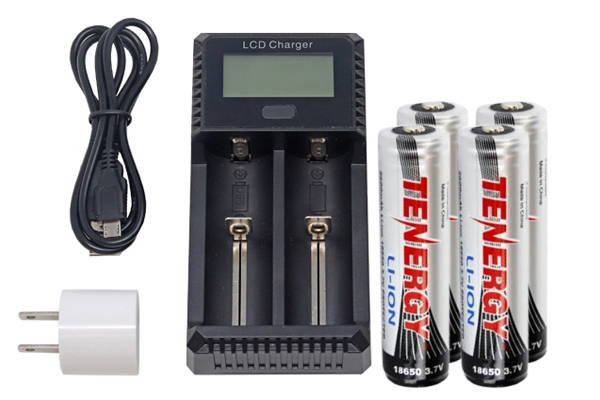 2-Slot Fast Battery Charger + 4 x Tenergy 18650 3.6v 2600 mAh li-ion w/ PCB