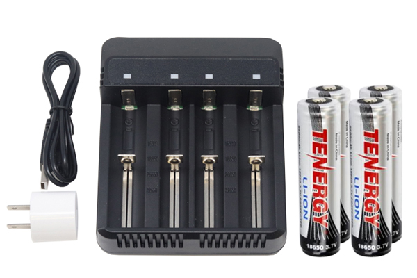 4-Slot Li-ion Battery Charger + 4 x Tenergy 18650 3.6v 2600 mAh li-ion w/ PCB
