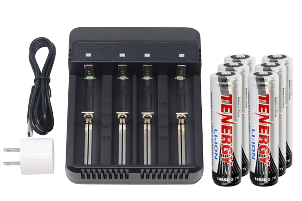 4-Slot Li-ion Battery Charger + 6 x Tenergy 18650 3.6v 2600 mAh li-ion w/ PCB
