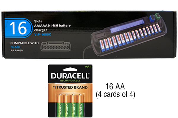 16 Bay AA / AAA LCD Battery Charger + 16 AA 2500 mAh Duracell NiMH Batteries