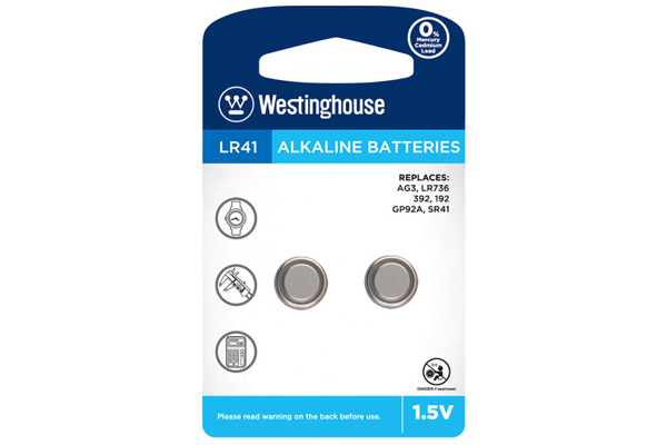 LR41 / AG3 Westinghouse Alkaline Button Batteries (2 Pack)
