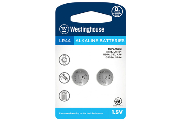 LR44 / AG13 Westinghouse Alkaline Button Batteries (2 Pack)