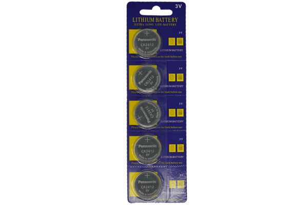 5 x CR2412 Panasonic 3 Volt Lithium Coin Cell Batteries (on a card)