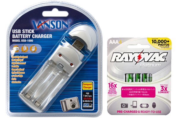 AA / AAA USB Battery Charger + 4 AAA (750 mAh) Rayovac NiMH Batteries