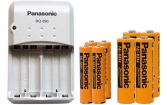 Panasonic BQ-390 AA/AAA Charger + 4 AA (2000mAh) + 4 AAA (750mAh) NiMH Panasonic Rechargeable Batteries