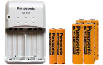Panasonic BQ-390 AA/AAA Charger + 4 AA (2000mAh) + 2 AAA (750mAh) NiMH Panasonic Rechargeable Batteries