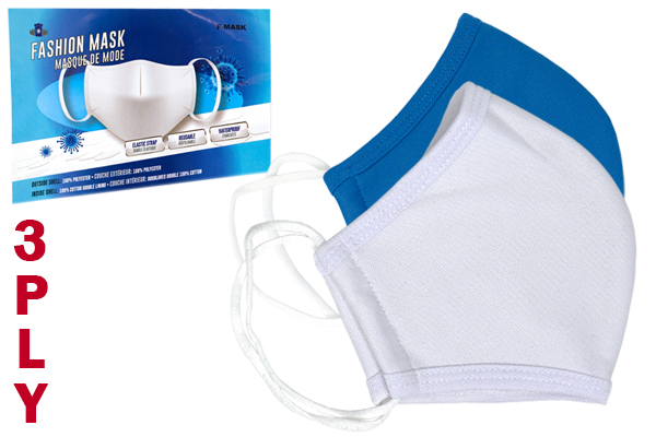 2 x Non-Medical 3-Ply Reusable Face Masks (1 White & 1 Blue)