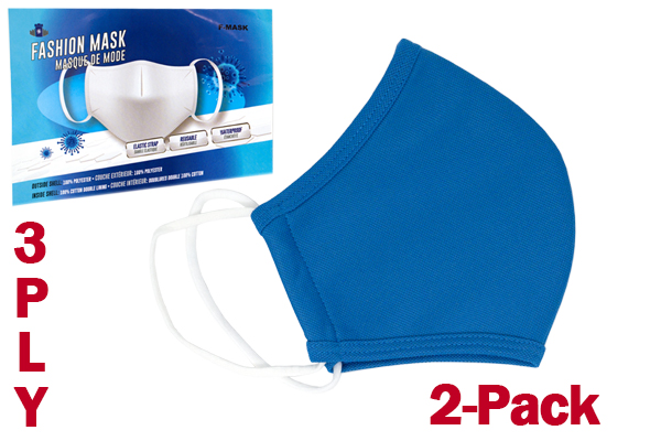 2 x Non-Medical 3-Ply Reusable Face Masks (blue)