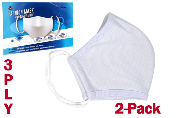 2 x Non-Medical 3-Ply Reusable Face Masks (white)