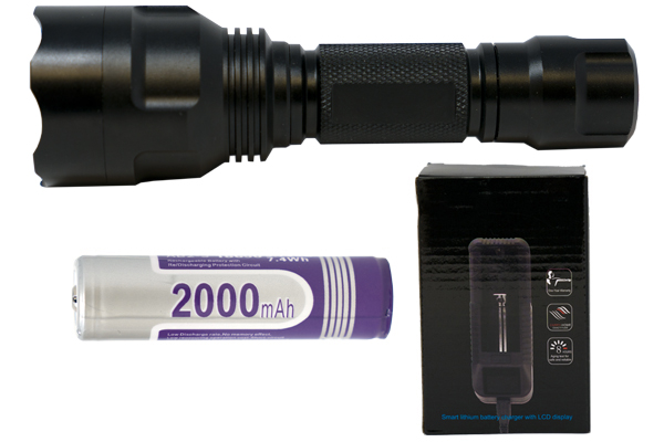 Cree XP-E LED - 300 Lumens Flashlight (S02) + 1 x 18650 2000mAh Rechargeable Battery + Charger