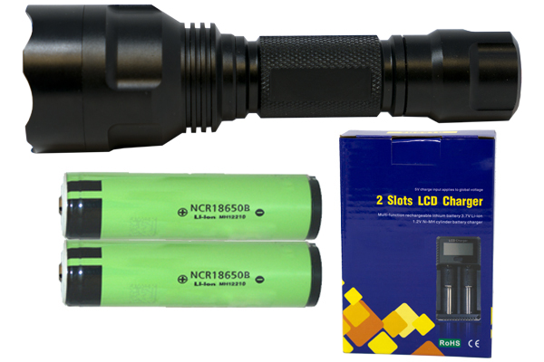 Cree XP-E LED - 300 Lumens Flashlight (S02) + 2 x 18650 3400mAh Rechargeable Battery + Charger