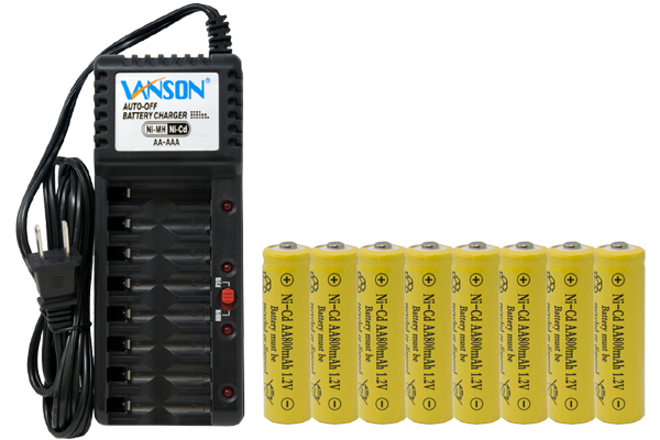 V-868 8 Bay AA & AAA Charger + 8 AA (800 mAh) NiCd Batteries