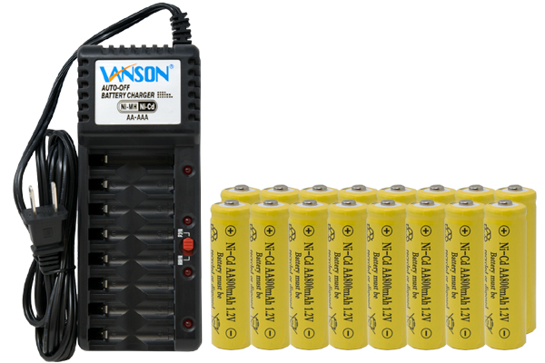 V-868 8 Bay AA & AAA Charger + 16 AA (800 mAh) NiCd Batteries