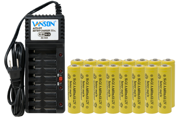 V-868 8 Bay AA & AAA Charger + 16 AA (600 mAh) NiCd Batteries