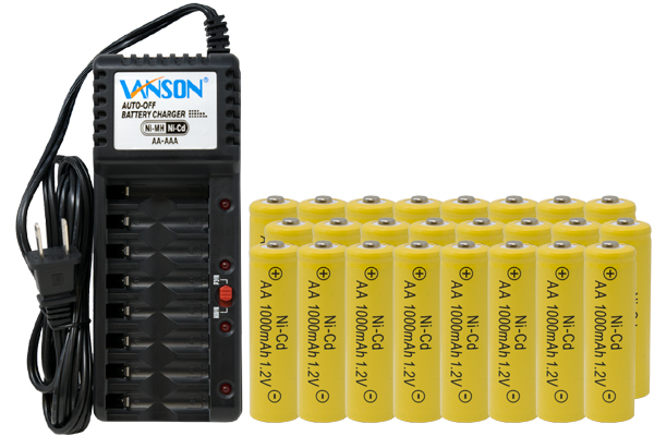 V-868 8 Bay AA & AAA Charger + 24 AA (1000 mAh) NiCd Batteries