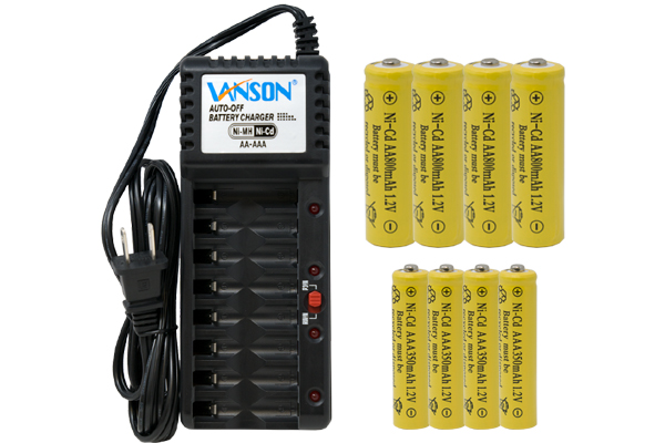 V-868 8 Bay AA & AAA Charger + 4 AA (800 mAh) + 4 AAA (350 mAh) NiCd Batteries