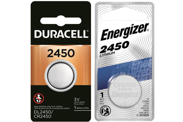 1 x Energizer + 1 x Duracell CR2450/DL2450 3 Volt Lithium Coin Cell