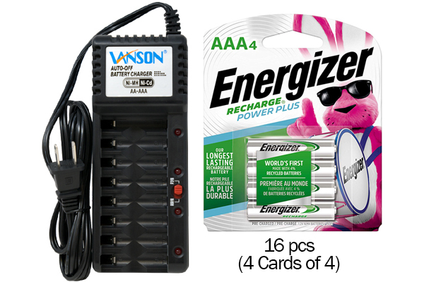 V-868 8 Bay AA & AAA Charger + 16 AAA (800 mAh) NiMH Energizer Batteries