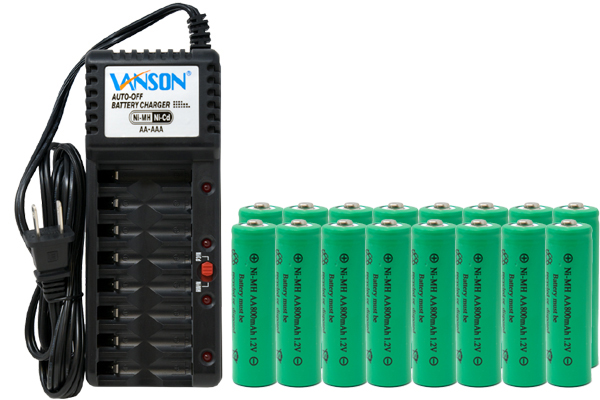V-868 8 Bay AA & AAA Charger + 16 AA (800 mAh) NiMH Batteries