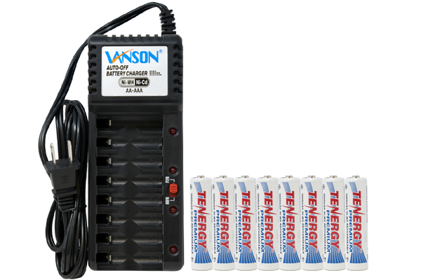 V-868 8 Bay AA & AAA Charger + 8 AAA (1000 mAh) Tenergy NiMH Batteries