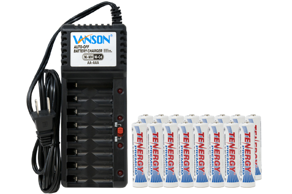 V-868 8 Bay AA & AAA Charger + 16 AAA (1000 mAh) Tenergy NiMH Batteries