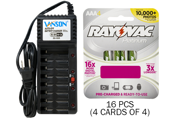 V-868 8 Bay AA & AAA Charger + 16 AAA (750 mAh) Rayovac NiMH Batteries