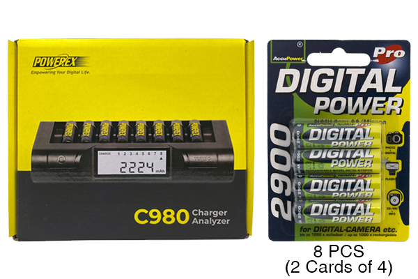 Powerex C980 Smart Charger & 8 AA NiMH AccuPower Rechargeable Batteries (2900 mAh)