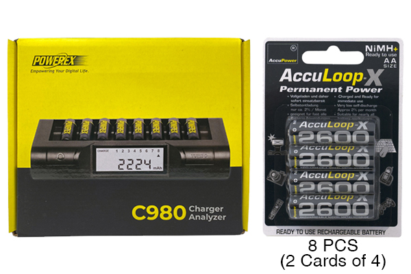 Powerex C980 Smart Charger & 8 AA NiMH AccuPower AccuLoop-X Rechargeable Batteries (2600 mAh)