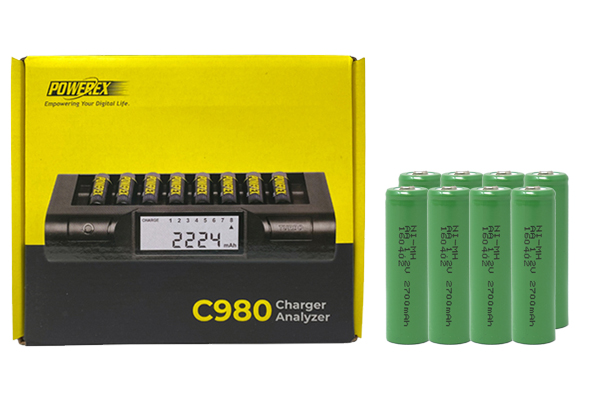 Powerex C980 Smart Charger & 8 AA NiMH Rechargeable Batteries (2700 mAh)
