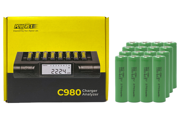 Powerex C980 Smart Charger & 16 AA NiMH Rechargeable Batteries (2700 mAh)