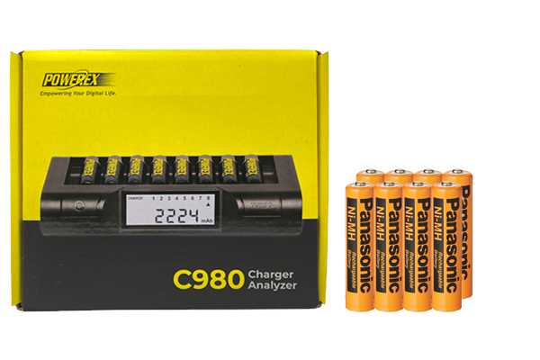 Powerex C980 Smart Charger & 8 AAA Panasonic 750 mAh NiMH Rechargeable Batteries (Low Discharge)