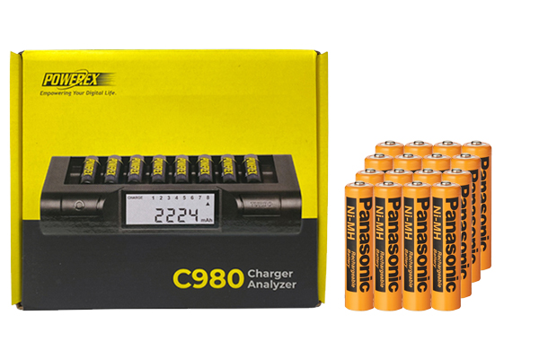 Powerex C980 Smart Charger & 16 AAA Panasonic 750 mAh NiMH Rechargeable Batteries (Low Discharge)