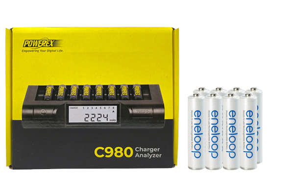 Powerex C980 Smart Charger & 8 AAA NiMH Panasonic Eneloop Battery (800 mAh)