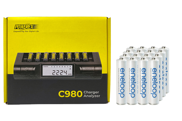Powerex C980 Smart Charger & 16 AAA NiMH Panasonic Eneloop Battery (800 mAh)