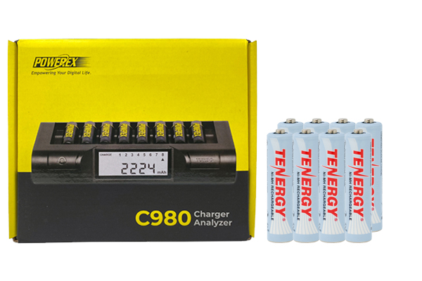 Powerex C980 Smart Charger & 8 AAA Tenergy NiMH Rechargeable Batteries (1000 mAh)