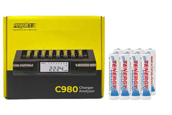 Powerex C980 Smart Charger & 8 AAA Tenergy Premium NiMH Rechargeable Batteries (1000 mAh)