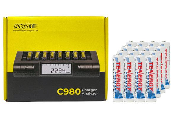 Powerex C980 Smart Charger & 16 AAA Tenergy Premium NiMH Rechargeable Batteries (1000 mAh)