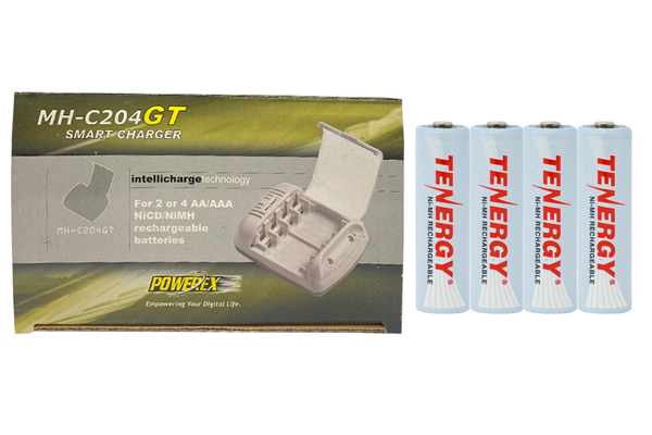 Powerex MH-C204GT AA / AAA Smart Battery Charger & 4 AA Tenergy NiMH Rechargeable Batteries (2500 mAh)