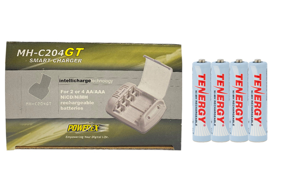Powerex MH-C204GT AA / AAA Smart Battery Charger & 4 AAA Tenergy NiMH Rechargeable Batteries (1000 mAh)